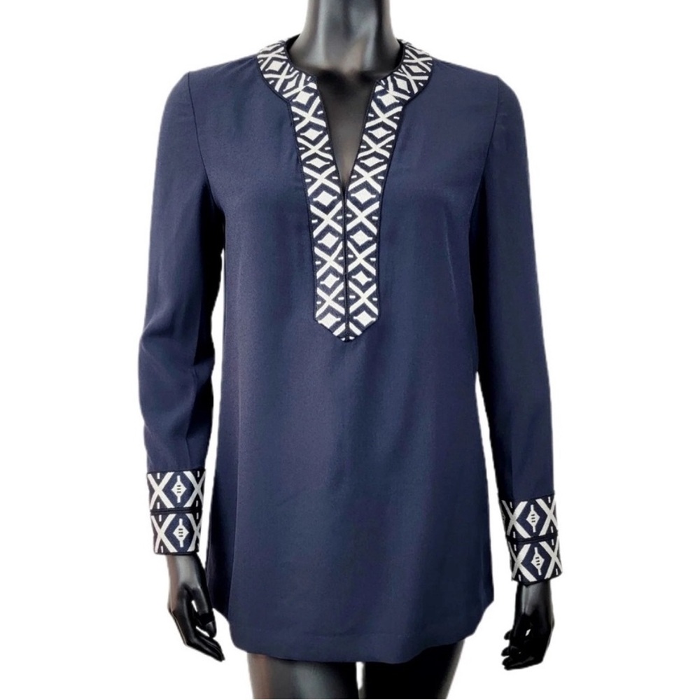 TORY BURCH | NAVY ARIANA TRIBAL EMBROIDERED TUNIC SIZE 10